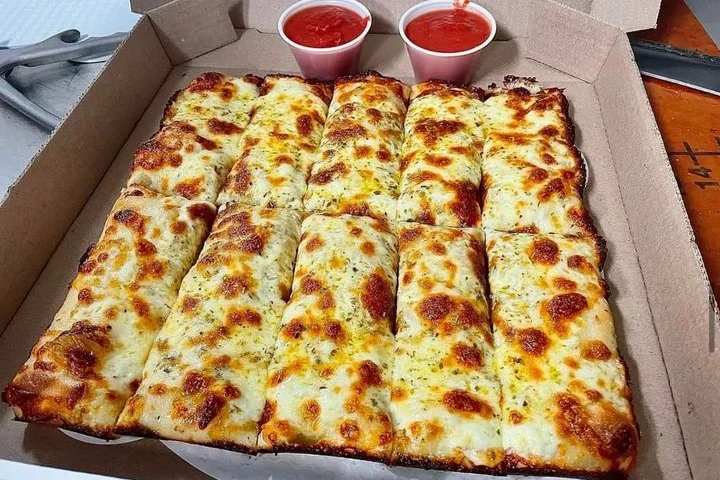 Four-N-One Stix: a box of cheesy stix with dipping sauces
