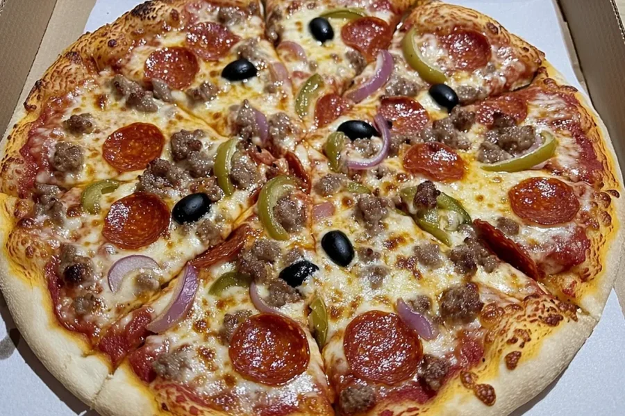 Ultimate Supreme pizza loaded with pepperoni, sausage, mushroom and onion
